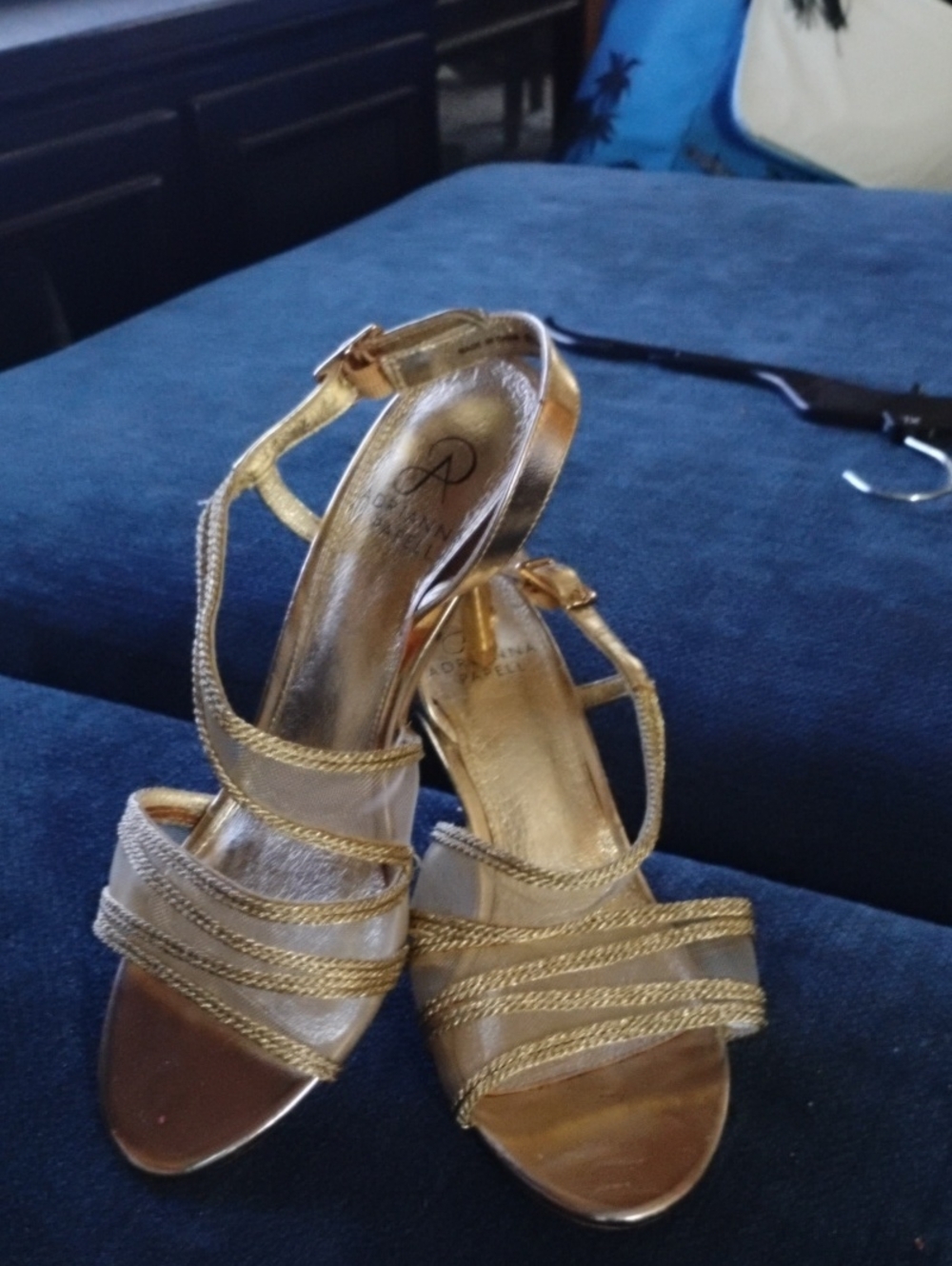 Adrianna Papell Gold Braided Strap Heeled Sandals